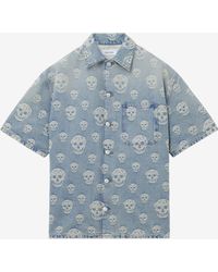 McQueen - Skull Jacquard Denim Shirt - Lyst