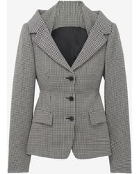 McQueen - Gingham Check Off-The-Shoulder Harness Jacket - Lyst