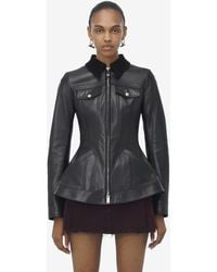 McQueen - Veste En Cuir À Basque - Lyst