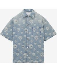 McQueen - Skull Jacquard Denim Shirt - Lyst
