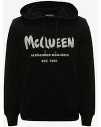 Alexander McQueen - Black Mcqueen Graffiti Hooded Sweatshirt - Lyst