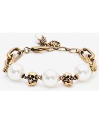 McQueen - Pearl-Like Skull Chain Bracelet - Lyst