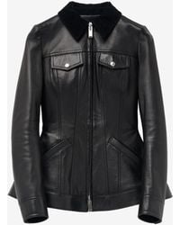McQueen - Peplum Corduroy-Trimmed Leather Jacket - Lyst