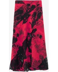McQueen - Floral Slashed Midi Skirt - Lyst