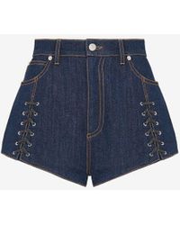 Alexander McQueen - Blue Lace Detail Micro Shorts - Lyst