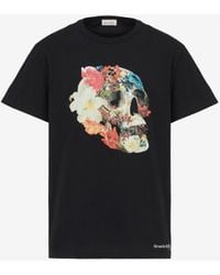 Alexander McQueen - Black Floral Skull T-shirt - Lyst