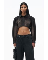 Alexander Wang - Curved Cropped Shirt In Cotton Twill - Lyst