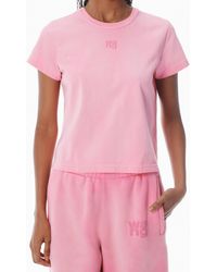 Alexander Wang - Pink Shrunken Cotton Tee With Logo - Lyst