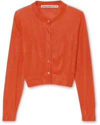 Alexander Wang - Cropped Crewneck Cardigan W/ Clear Bead Hotfix - Lyst
