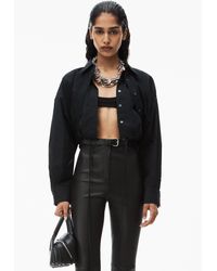 Alexander Wang - Double Layered Cropped Shirt In Compact Cotton With Tie Waistband - Lyst