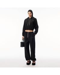 Alexander Wang - Cropped Zip-Up Hoodie With Crystal Drawcord - Lyst