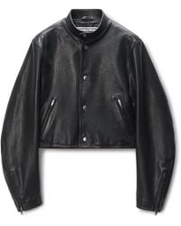 Alexander Wang - Glossy Leather Cropped Moto Jacket - Lyst