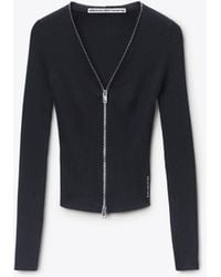 Alexander Wang - V-Neck Pointelle Zip Cardigan - Lyst