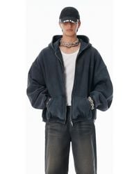 Alexander Wang - Black Cotton Logo Zip-up Hoodie - Lyst