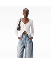 Alexander Wang - V-Neck Long Sleeve Pointelle Zip Cardigan - Lyst