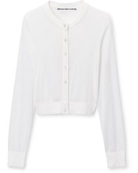 Alexander Wang - Cropped Crewneck Cardigan W/ Clear Bead Hotfix - Lyst
