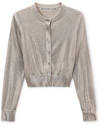 Alexander Wang - Cropped Crewneck Cardigan W/ Clear Bead Hotfix - Lyst