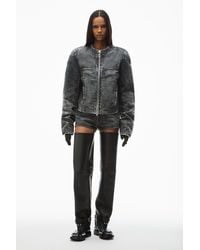 Alexander Wang - Clear Crystal Hotfix Moto Jacket In Crackle Grey Wash Denim - Lyst