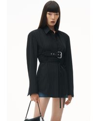 Alexander Wang - Long Sleeve Belted Shirt In Pinstripe Wool - Lyst