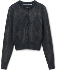 Alexander Wang - Crystal Hotfix Wool-Blend Argyle Cardigan - Lyst