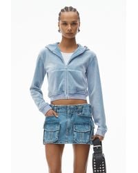 Alexander Wang - Shrunken Zip-up Hoodie In Crushed Velour - Lyst