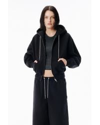 Alexander Wang - Black Cotton Terry Hoodie With Crystal Hotfix Drawcord - Lyst