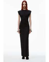 Alexander Wang - Crewneck Ribbed Jersey Maxi Dress With Back Slit And Draped Detail - Lyst