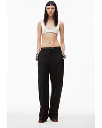 Alexander Wang - Wool Canvas Low Waist Trouser With Leather Belted Waistband - Lyst