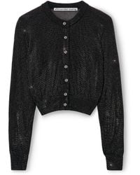 Alexander Wang - Cropped Crewneck Cardigan W/ Clear Bead Hotfix - Lyst