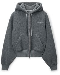 Alexander Wang - Fleece Crystal Drawcord Shrunken Zip-Up Hoodie - Lyst