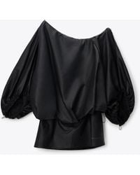 Alexander Wang - Leather Gathered Off Shoulder Mini Dress - Lyst