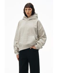 Alexander Wang - Hooded Sweatshirt In Flocked Terry With Logo Flag Tag - Lyst