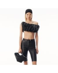 Alexander Wang - Leather Cropped Off Shoulder Gathered Bra Top - Lyst