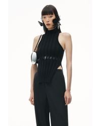 Alexander Wang - Ribbed Mock Neck Tank Top With Leather Belt - Lyst