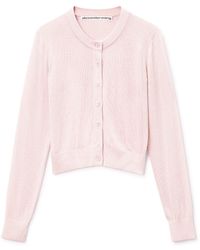 Alexander Wang - Cropped Crewneck Cardigan W/ Clear Bead Hotfix - Lyst
