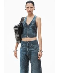 Alexander Wang - Clear Crystal Hotfix Vest In Cotton Denim - Lyst