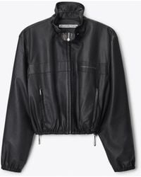 Alexander Wang - Cropped Leather Jacket With Gathered Collar - Lyst