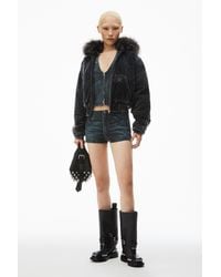 Alexander Wang - Clear Crystal Hotfix Moto Micro Short In Cotton Denim - Lyst