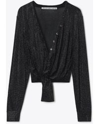 Alexander Wang - Crystal Hotfix Knotted Deep V-Neck Cardigan - Lyst