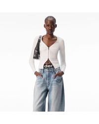 Alexander Wang - V-Neck Long Sleeve Pointelle Zip Cardigan - Lyst