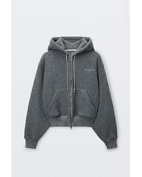 Alexander Wang - Shrunken Zip-Up Hoodie W/ Rhinestone Drawcord - Lyst