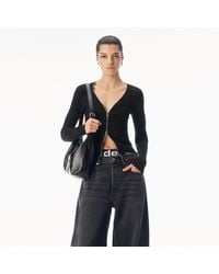 Alexander Wang - V-Neck Long Sleeve Pointelle Zip Cardigan - Lyst