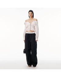 Alexander Wang - Mid-Rise Pleated Wide-Leg Pant With Logo Elastic Waist - Lyst