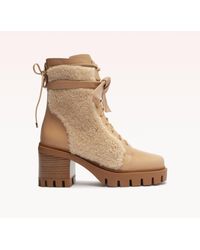 Alexandre Birman - Shearling Clarita Combat Bootie 65 Beige - Lyst