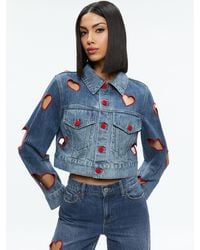 Alice + Olivia - Jeff Heart Embroidered Cropped Denim Jacket - Lyst