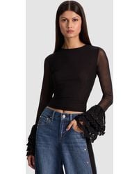 Alice + Olivia - Delaina Mesh Top With Ruffle Cuffs - Lyst