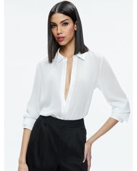 Alice + Olivia - Willa Relaxed Placket Top With Piping Detail - Lyst