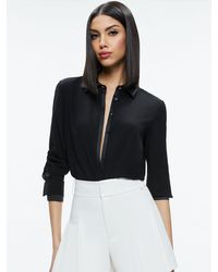 Alice + Olivia - Willa Relaxed Placket Top With Piping Detail - Lyst