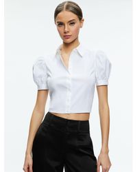 Alice + Olivia - Willa Cropped Puff Sleeve Button Down - Lyst