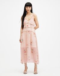 AllSaints - Saffron Kora Floral Print Midi Dress - Lyst